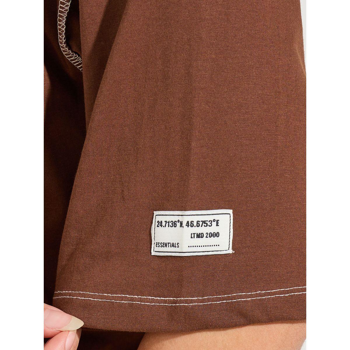 تيشيرت فضفاض مطبع بكتابة مع اكتاف منخفضة-women-clothing-tshirts-image-6
