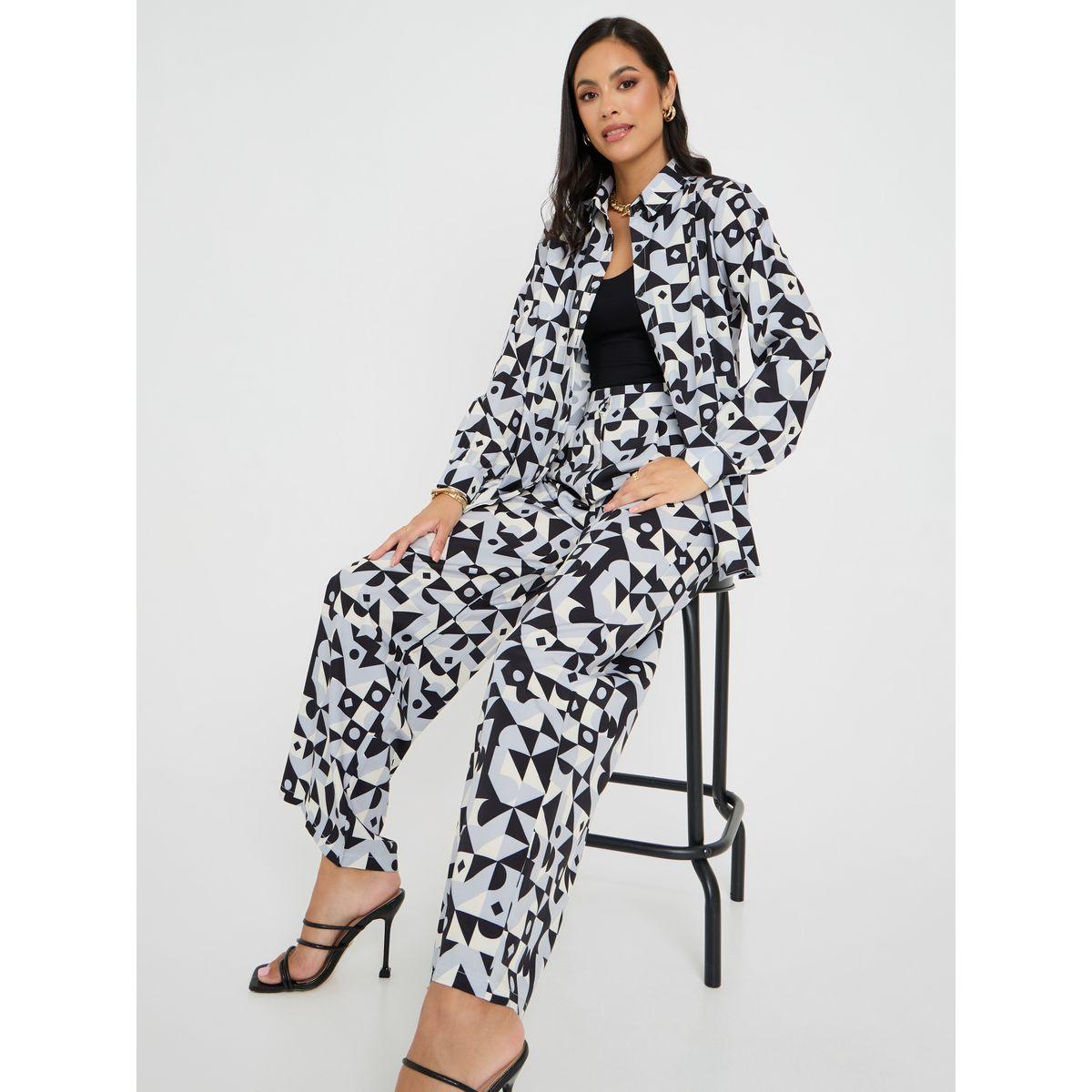 Styli Abstract Print Longline Shirt & Trouser Co-Ord Set-women-clothing-coordsets-image-1