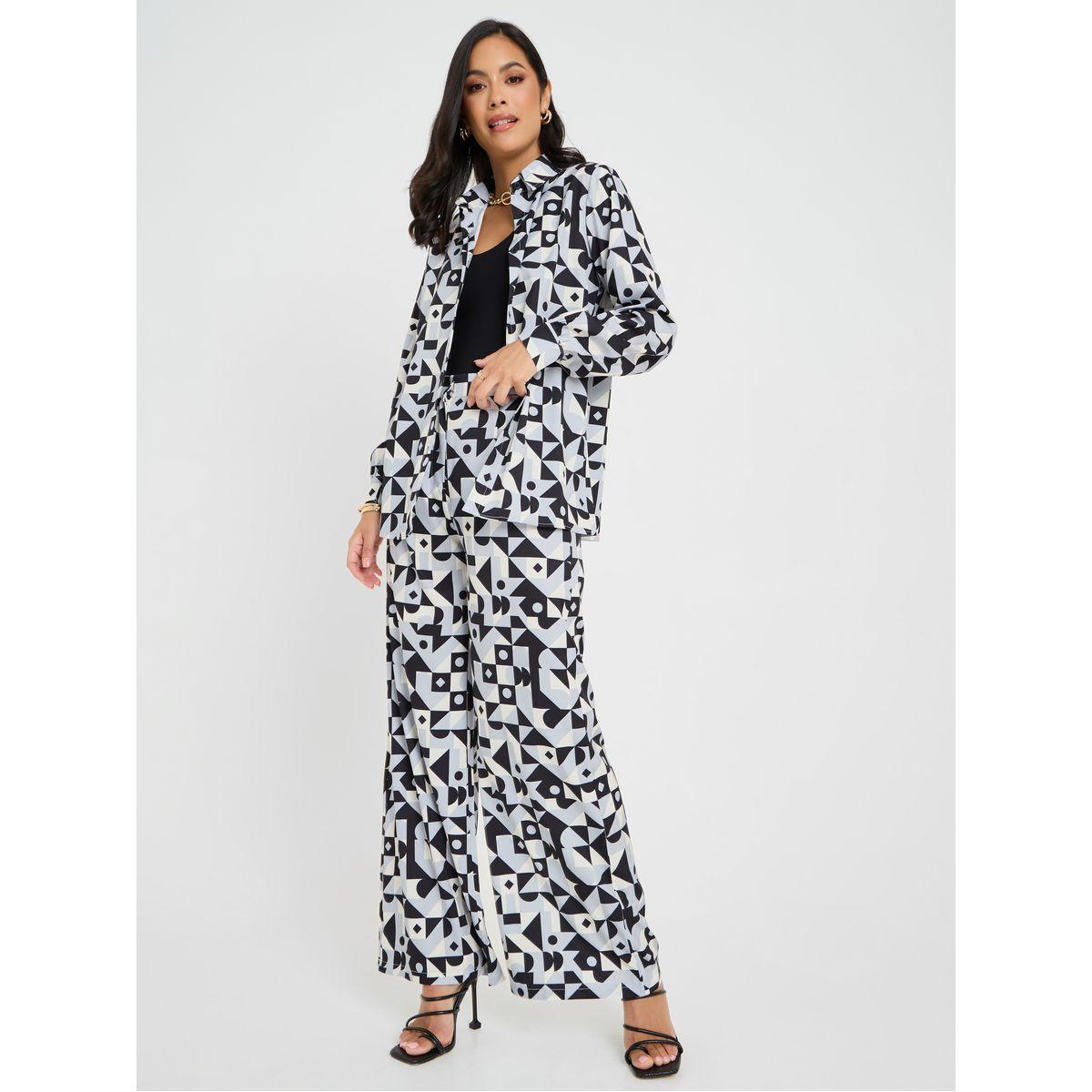 Styli Abstract Print Longline Shirt & Trouser Co-Ord Set-women-clothing-coordsets-image-2