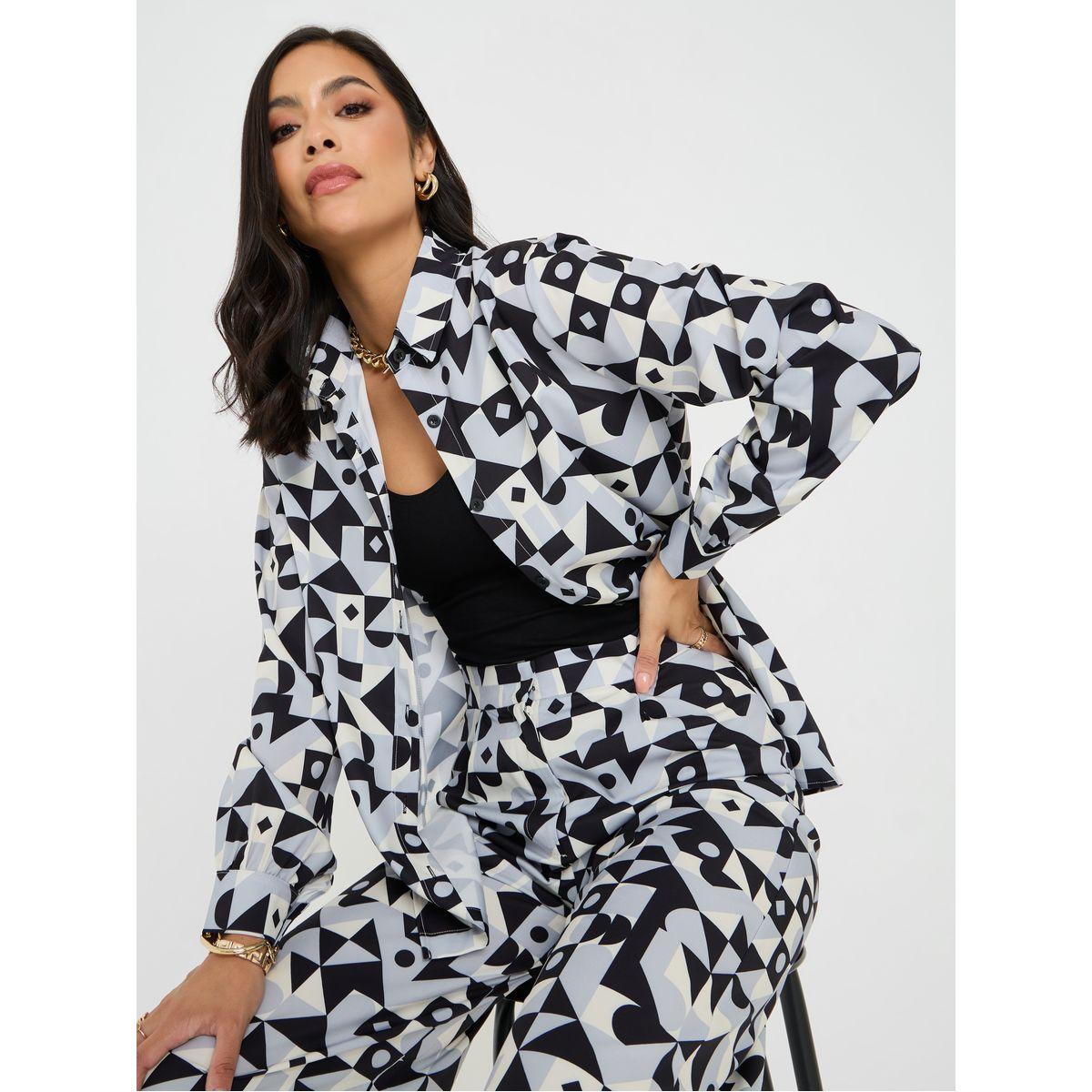 Styli Abstract Print Longline Shirt & Trouser Co-Ord Set-women-clothing-coordsets-image-3