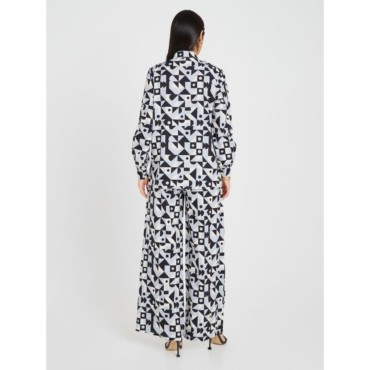 Styli Abstract Print Longline Shirt & Trouser Co-Ord Set-women-clothing-coordsets-image-7
