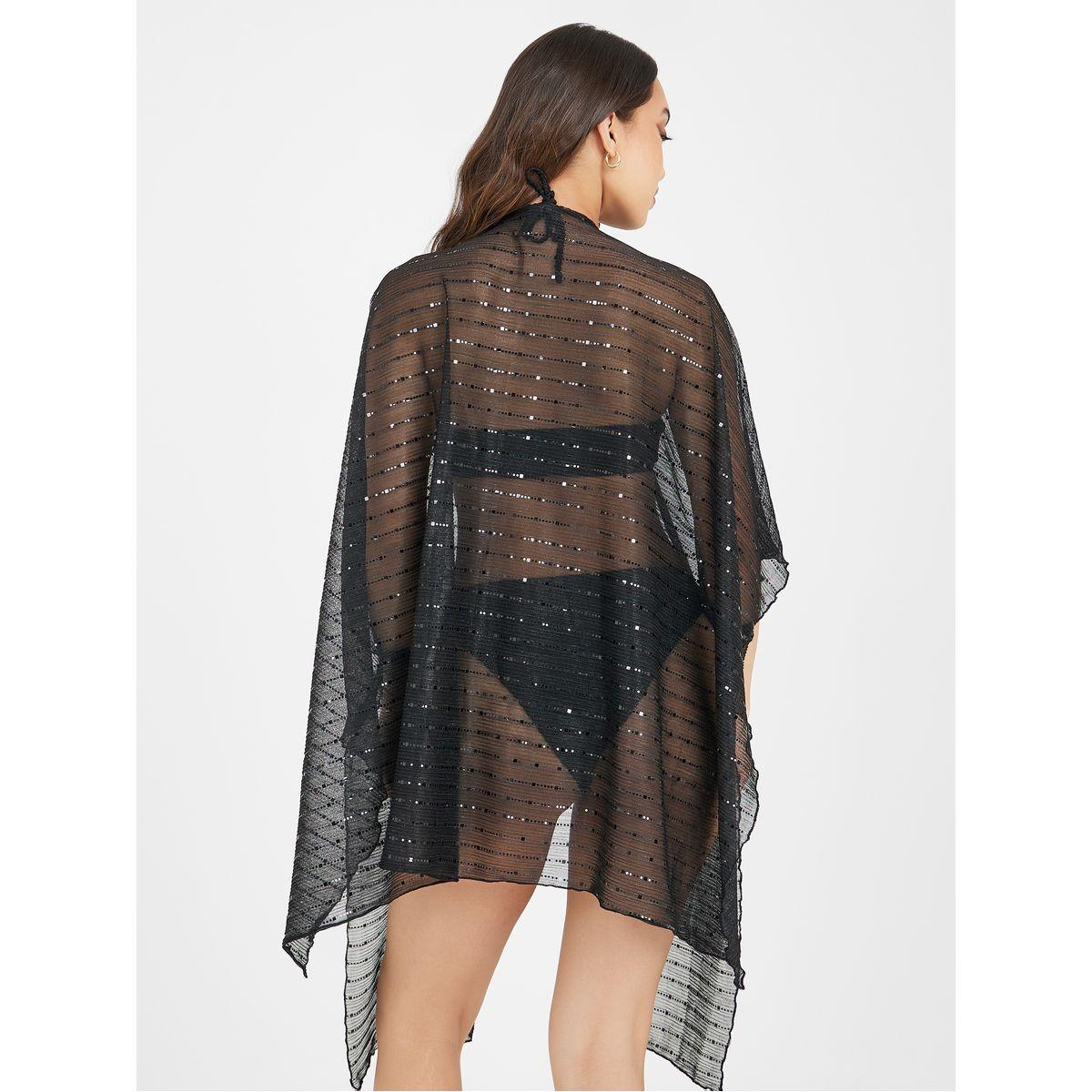 Styli Textured Metallic Stripe Side Slit Kimono-women-clothing-swimandbeach-beach-beachwear-image-4