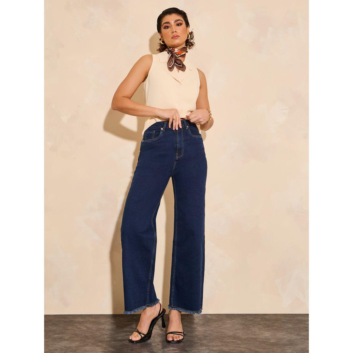 Styli High Rise Wide Leg Jeans with Frayed Edge-women-clothing-bottoms-jeans-image-1