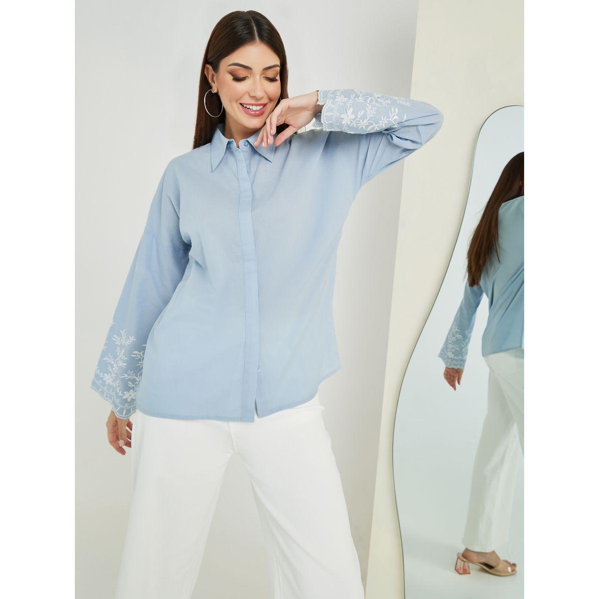 بلوزة طويلة مطرزة بزهور-women-clothing-shirtsandblouses-shirts-image-3