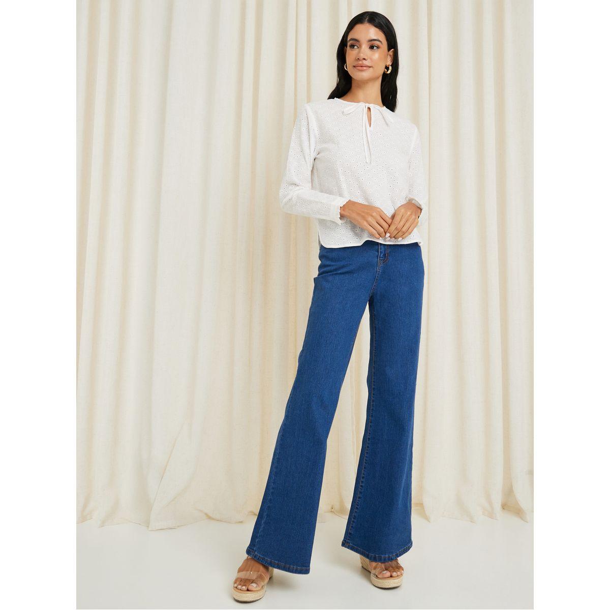 Styli Schiffli Tie-Up Neck Regular Fit Blouse-women-clothing-shirtsandblouses-blouses-image-2
