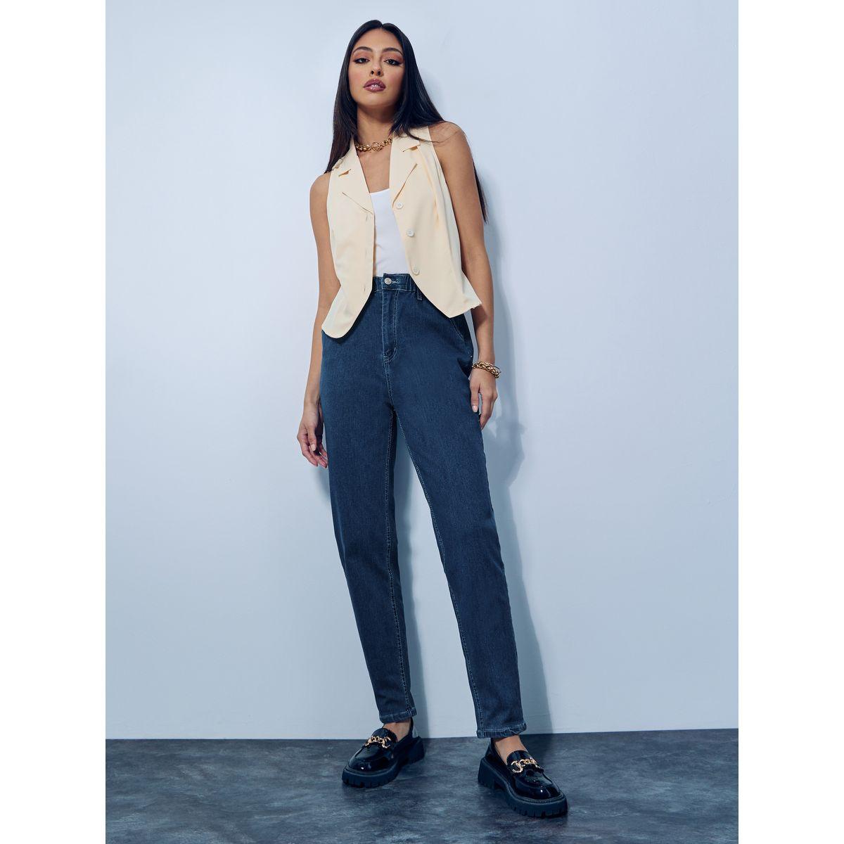 Styli High Rise Elasticated Band Mom Fit Jeans-women-clothing-bottoms-jeans-image-1