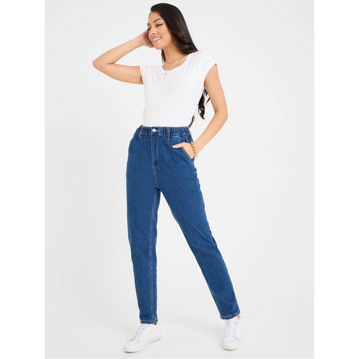Styli High Rise Elasticated Band Mom Fit Jeans-women-clothing-bottoms-jeans-image-2