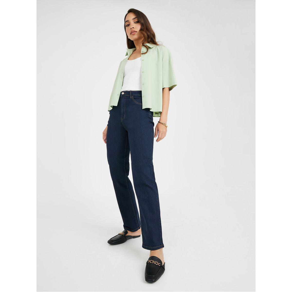 جينز بقصة مستقيمة وخصر عالي-women-clothing-bottoms-jeans-image-2