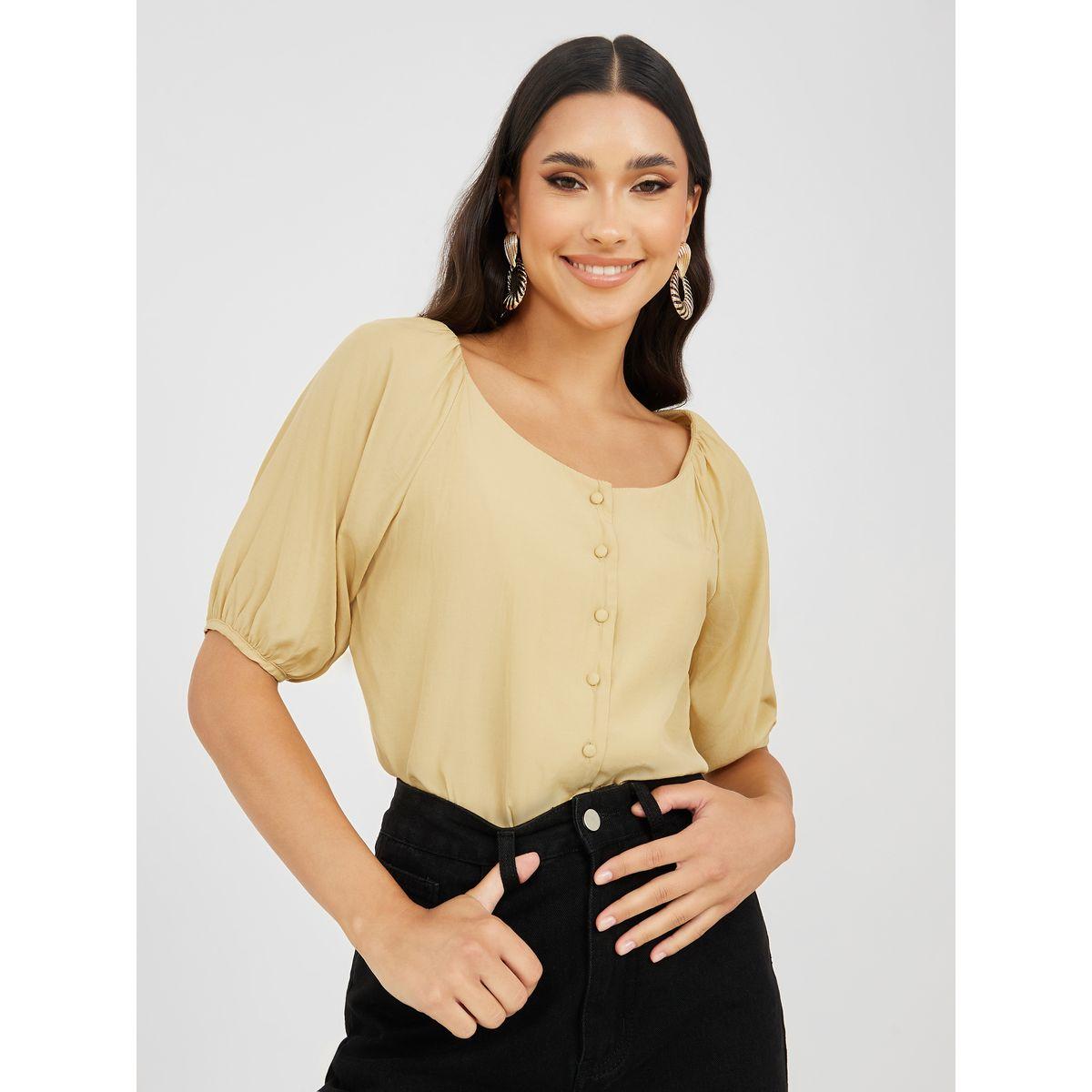 بلوزة بقصة عادية وياقة سكوب-women-clothing-shirtsandblouses-blouses-image-5