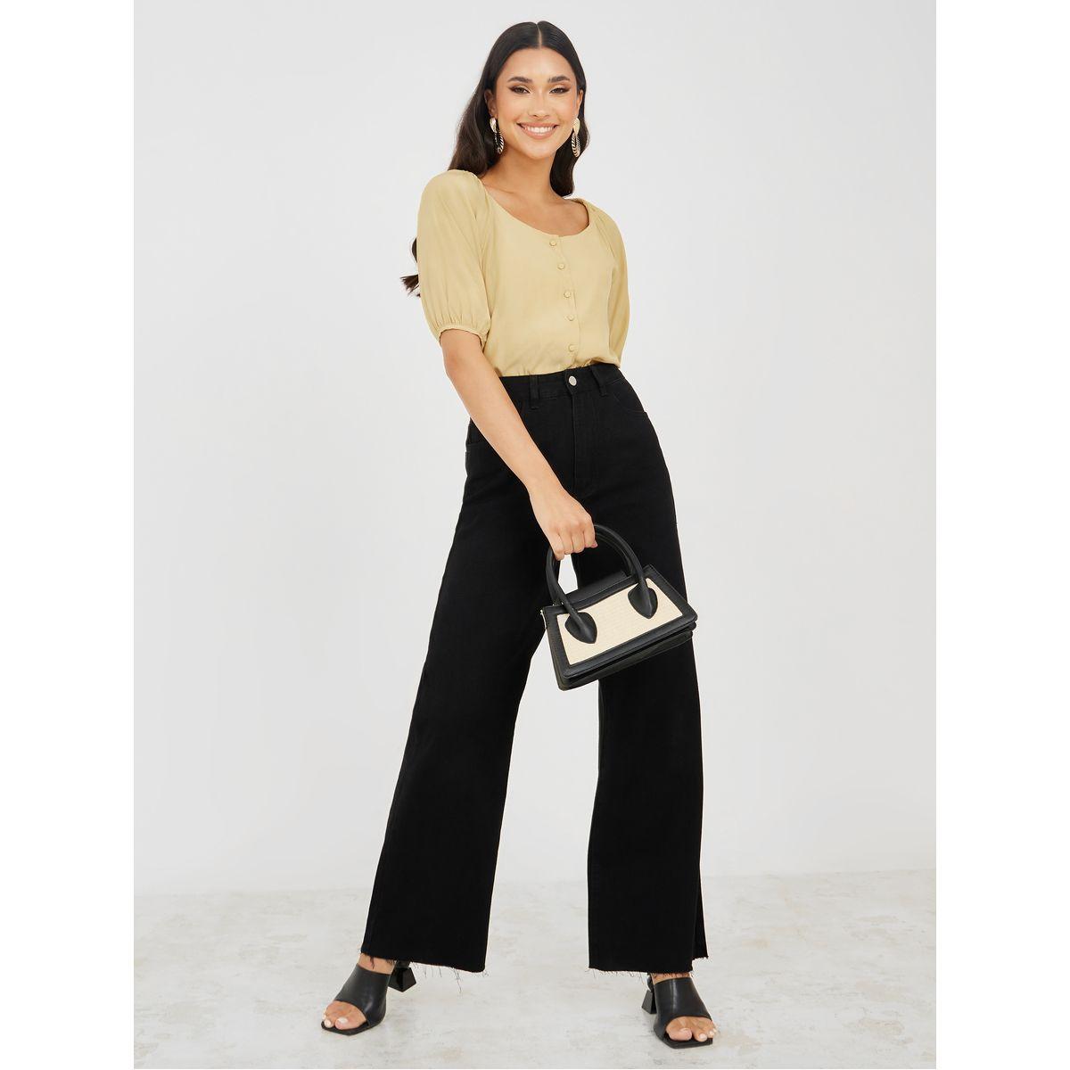 Styli Scoop Neck Regular Fit Blouse with Button Placket-women-clothing-shirtsandblouses-blouses-image-2