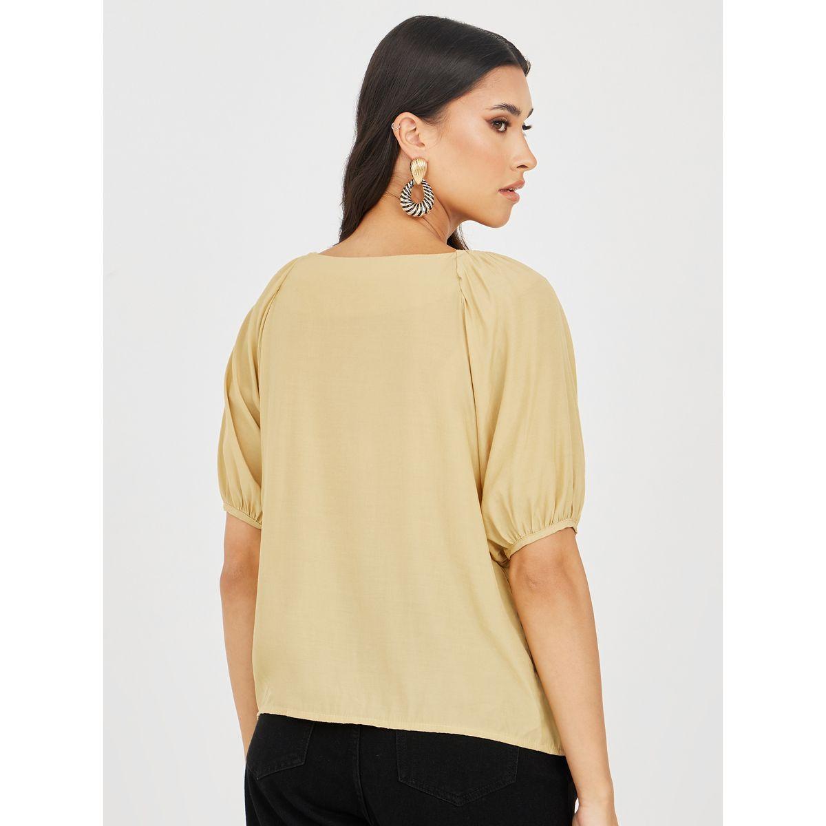 Styli Scoop Neck Regular Fit Blouse with Button Placket-women-clothing-shirtsandblouses-blouses-image-5