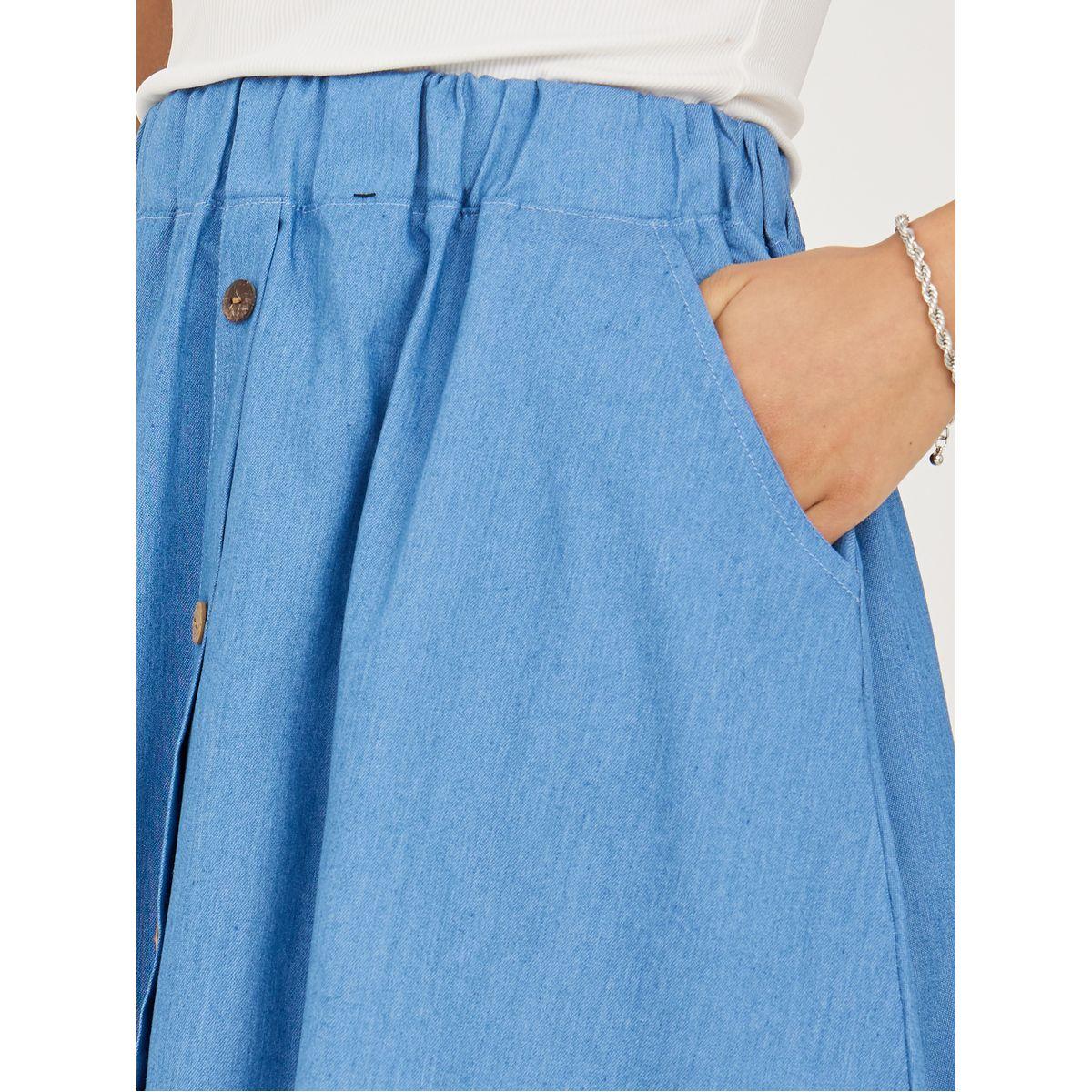 Styli Solid Button Placket Knee Length Skirt-women-clothing-bottoms-skirts-image-3