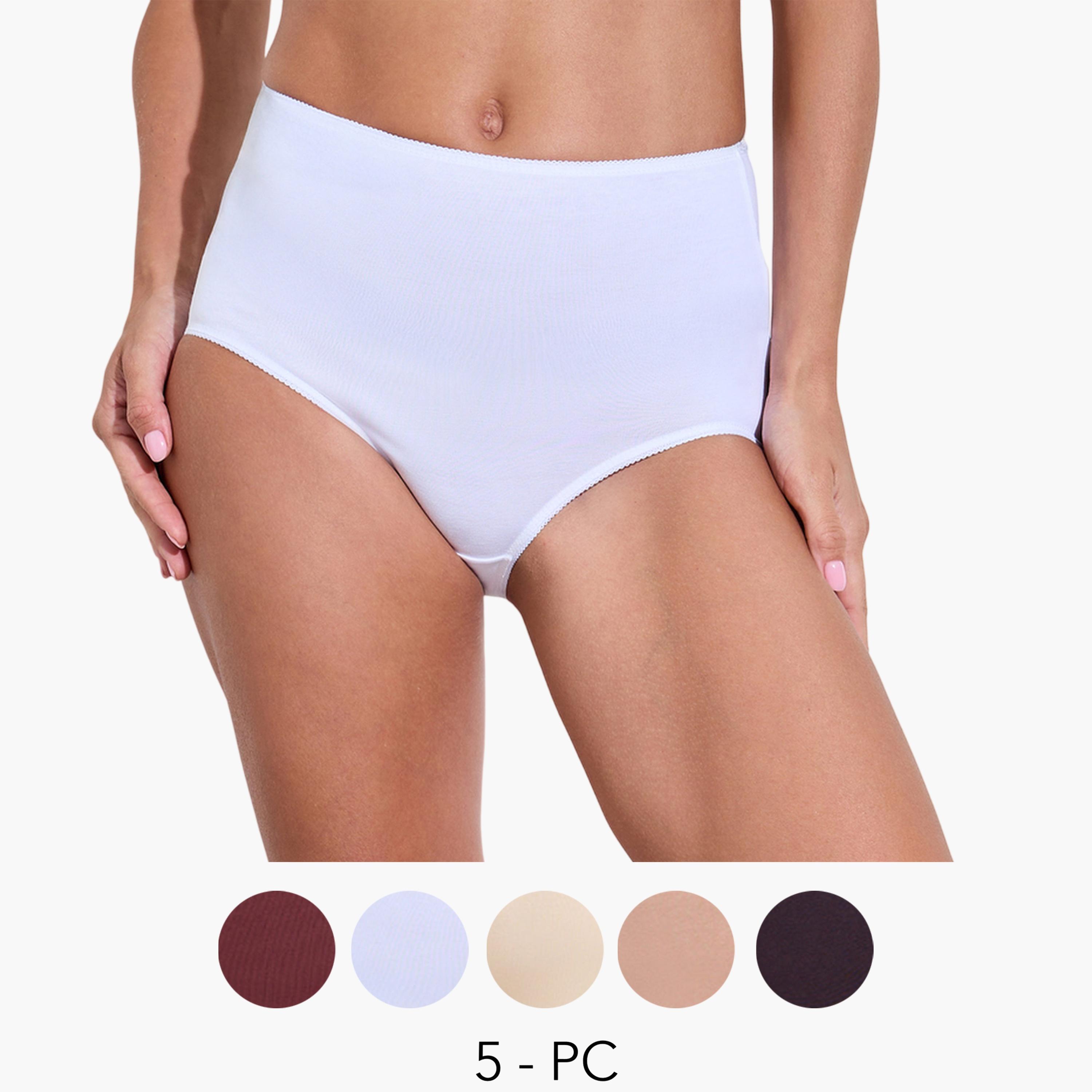 ستايلي - عبوة من 5 قطع - سراويل داخلية كاملة من مزيج القطن السادة-women-clothing-lingerie-panties-image-1