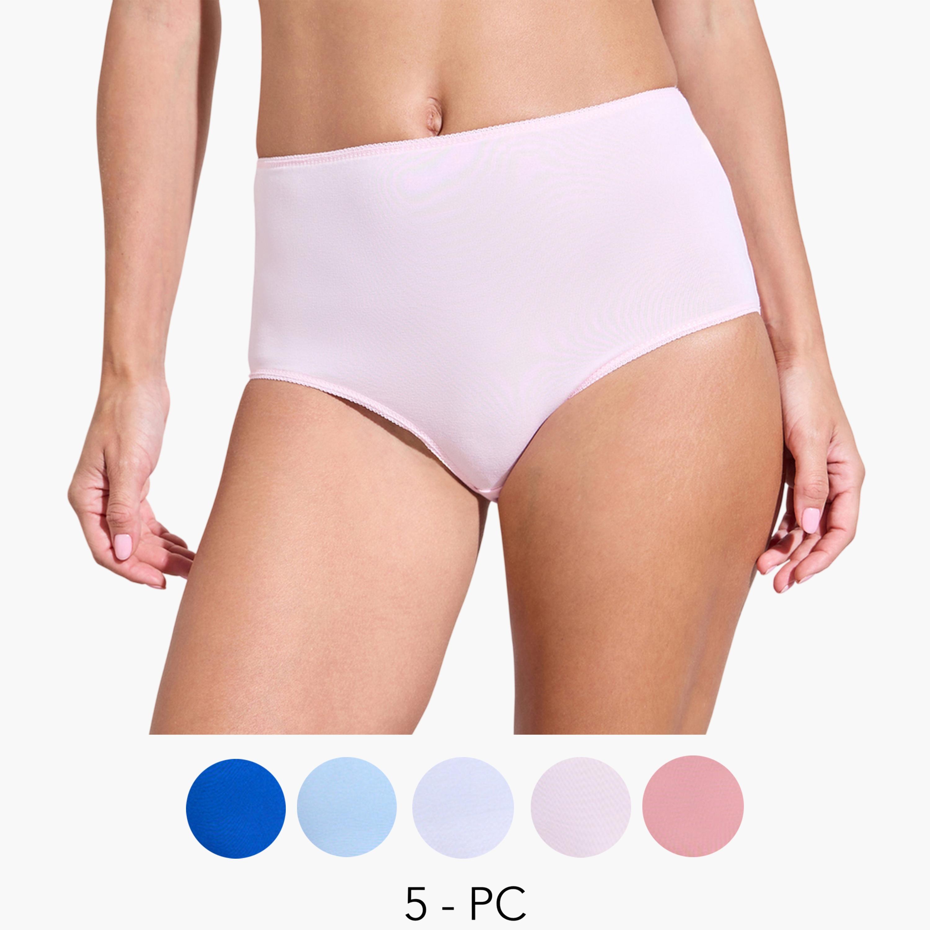 Styli Pack of 5 - Solid Cotton Blend Full Briefs-women-clothing-lingerie-panties-image-1