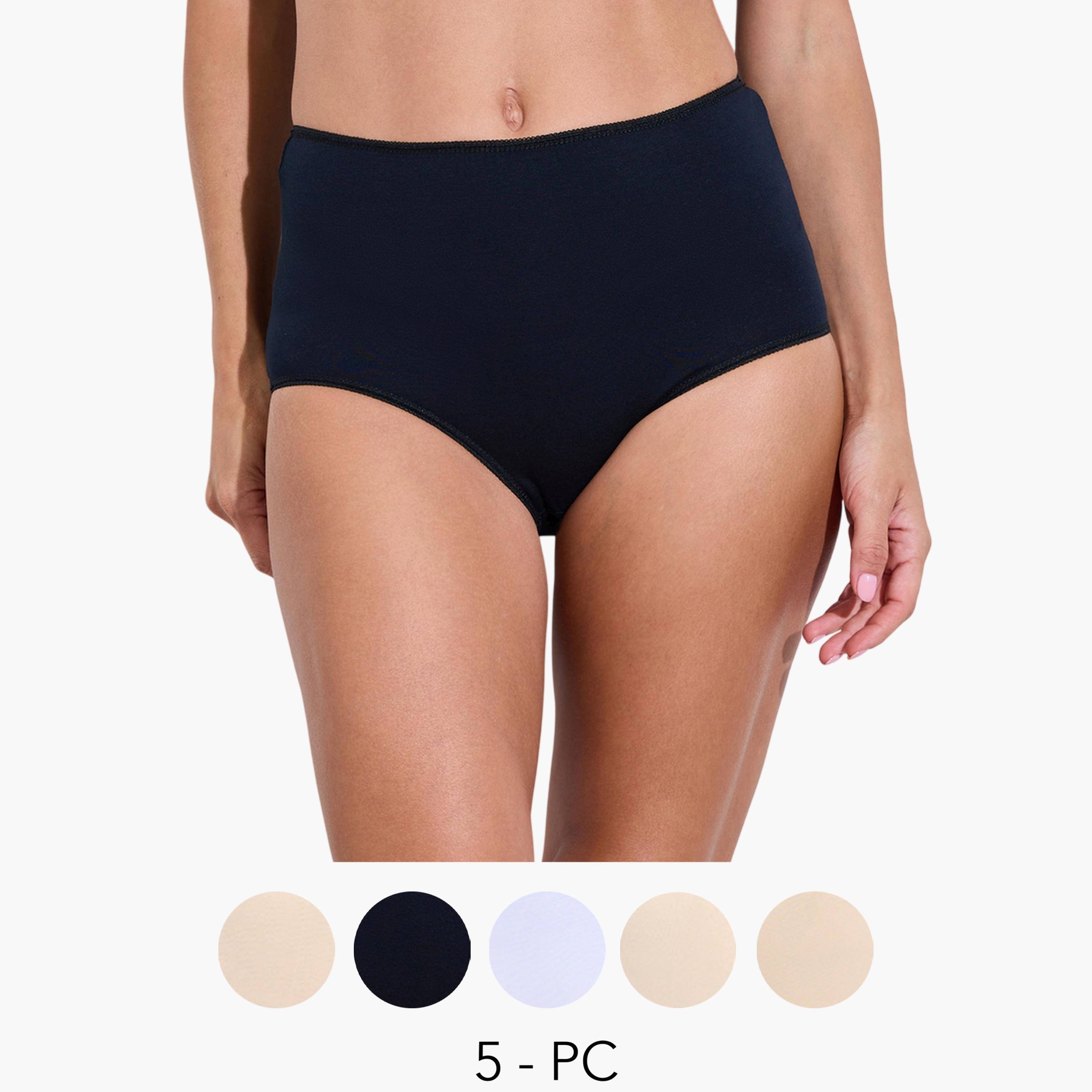 ستايلي - عبوة من 5 قطع - سراويل داخلية كاملة من مزيج القطن السادة-women-clothing-lingerie-panties-image-1