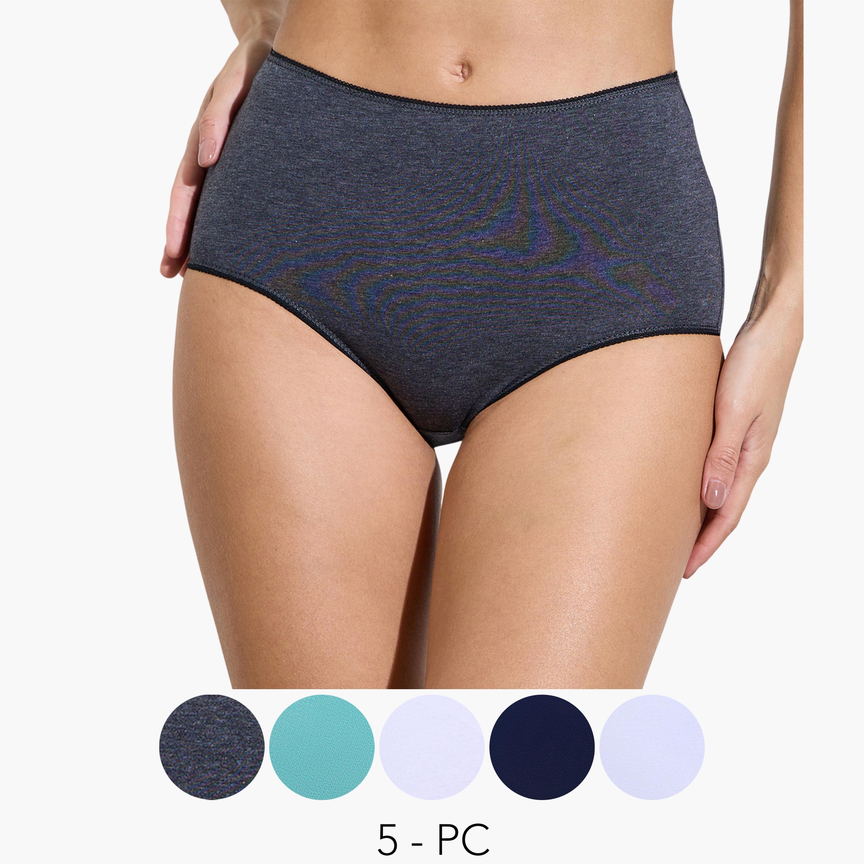 طقم من 5 سراويل داخلية سادة من مزيج القطن-women-clothing-lingerie-panties-image-1