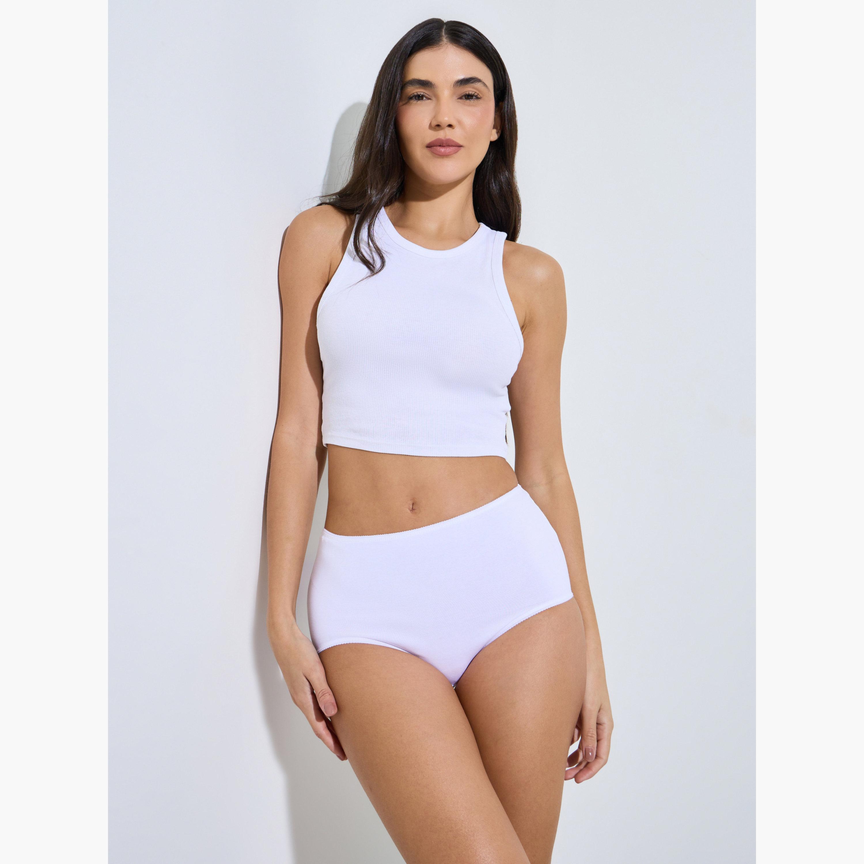 طقم من 5 سراويل داخلية سادة من مزيج القطن-women-clothing-lingerie-panties-image-2