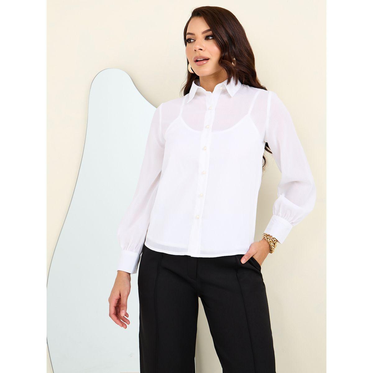 Styli Solid Regular Fit Button Up Shirt-women-clothing-shirtsandblouses-shirts-image-1