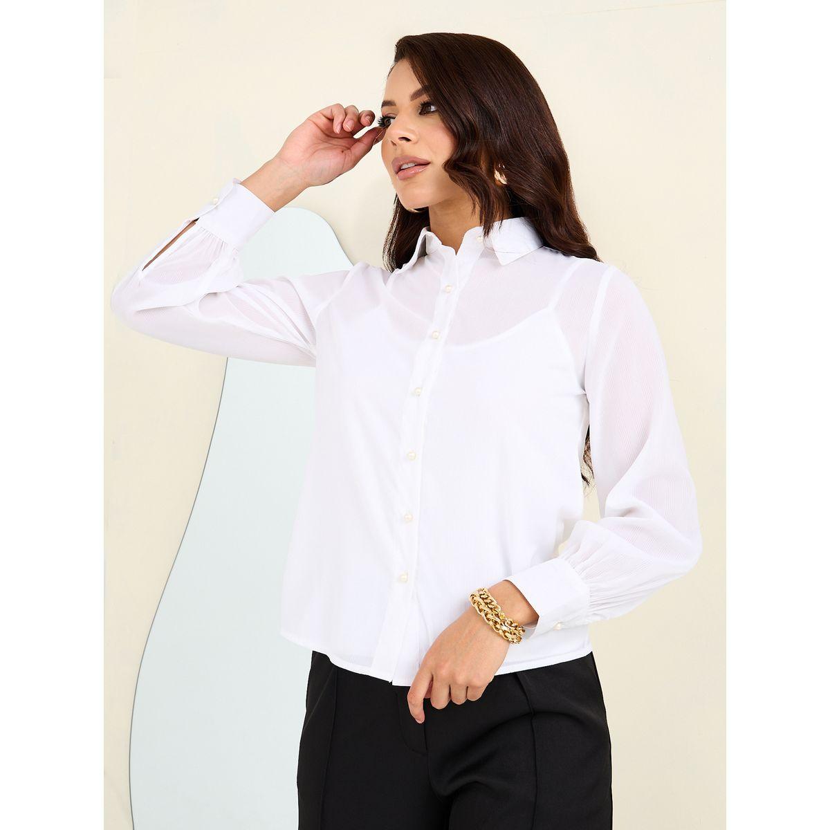 Styli Solid Regular Fit Button Up Shirt-women-clothing-shirtsandblouses-shirts-image-3
