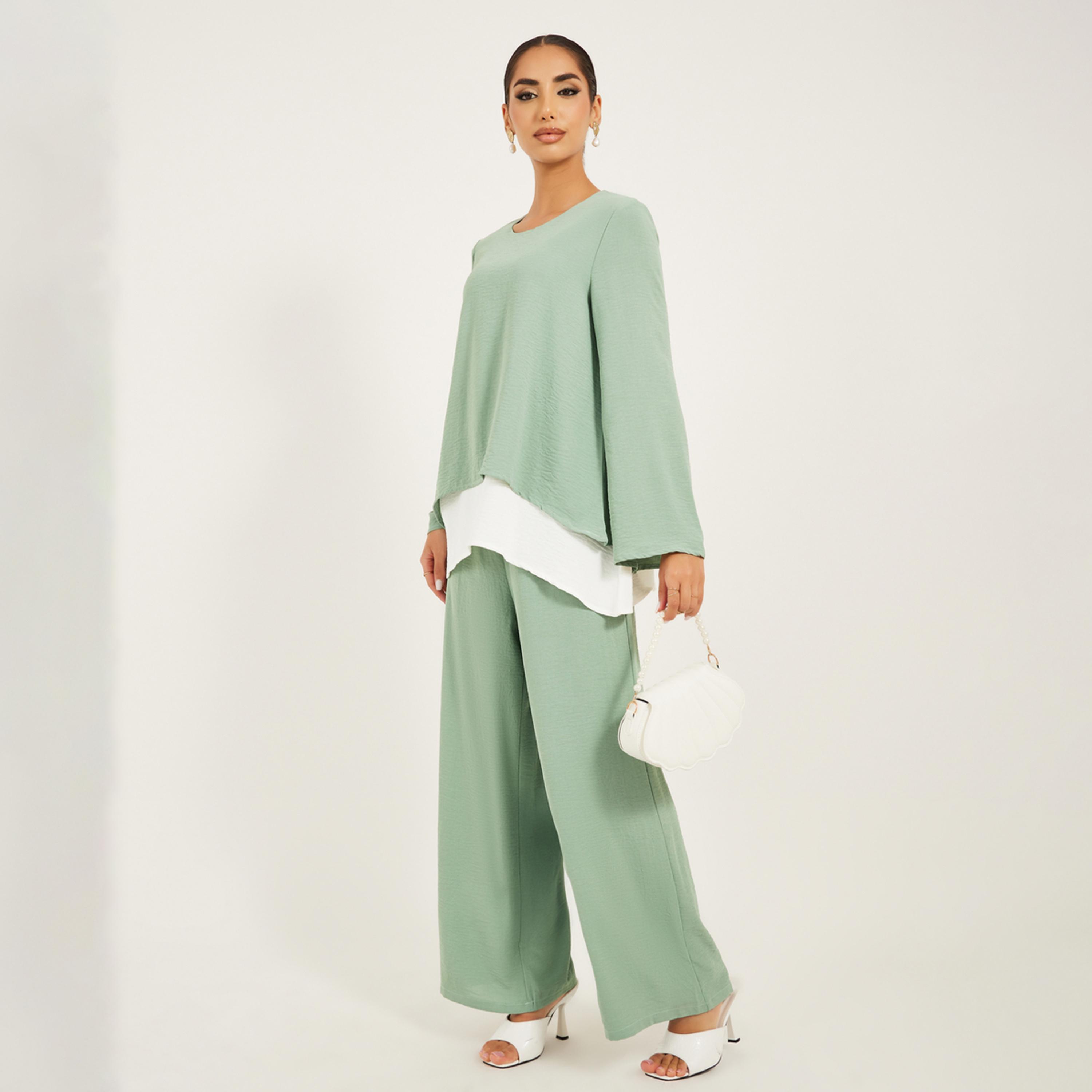 Styli Wide Leg Pants And Long Top Modest Set-women-arabicclothing-sets-image-2