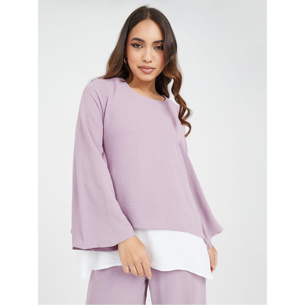 Styli Contrast Hem Longline Top & Wide Leg Trouser Modest Set-women-clothing-dresses-image-2