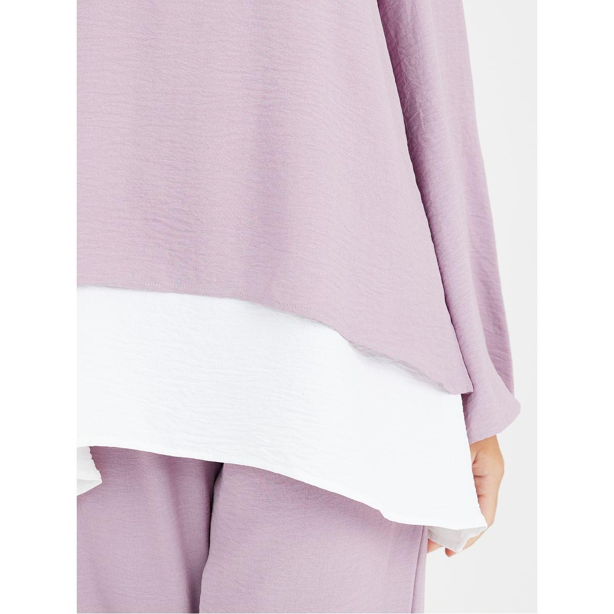 Styli Contrast Hem Longline Top & Wide Leg Trouser Modest Set-women-clothing-dresses-image-3
