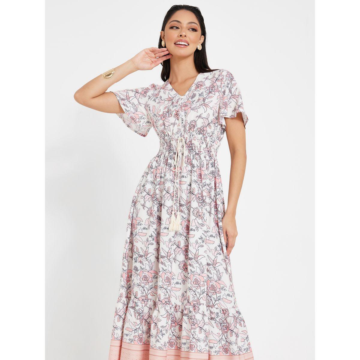 Styli Floral Print Gathered Waist A-Line Maxi Dress-women-clothing-dresses-image-2