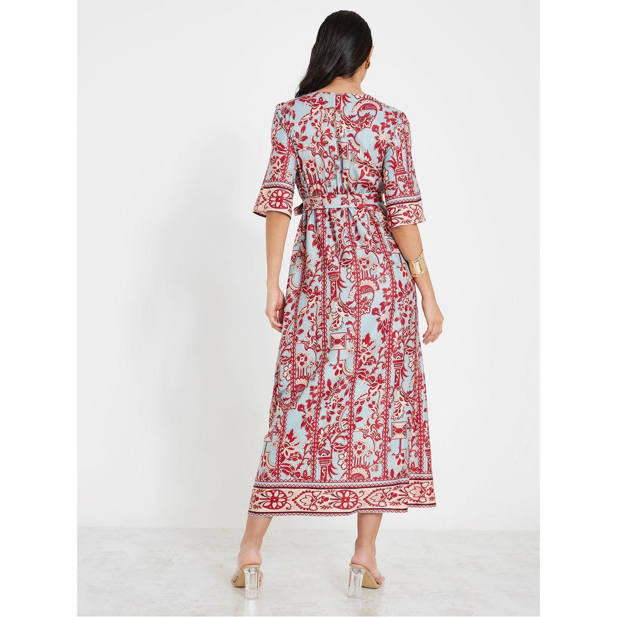 Styli All Over Print V Neck Maxi Dress with Tie Belt-women-clothing-dresses-image-4