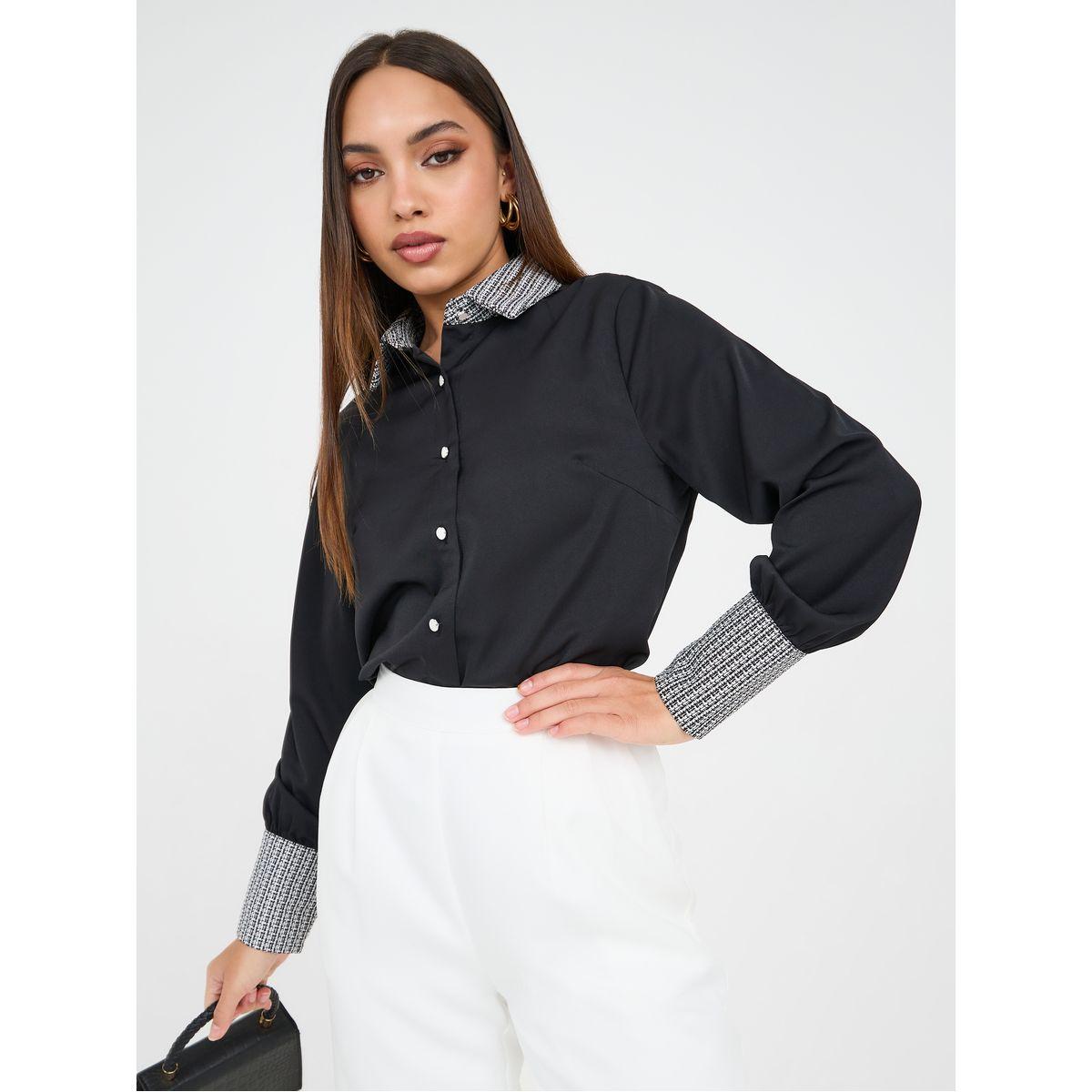 Styli Contrast Tweed Look Detail Regular Fit Shit-women-clothing-shirtsandblouses-shirts-image-1