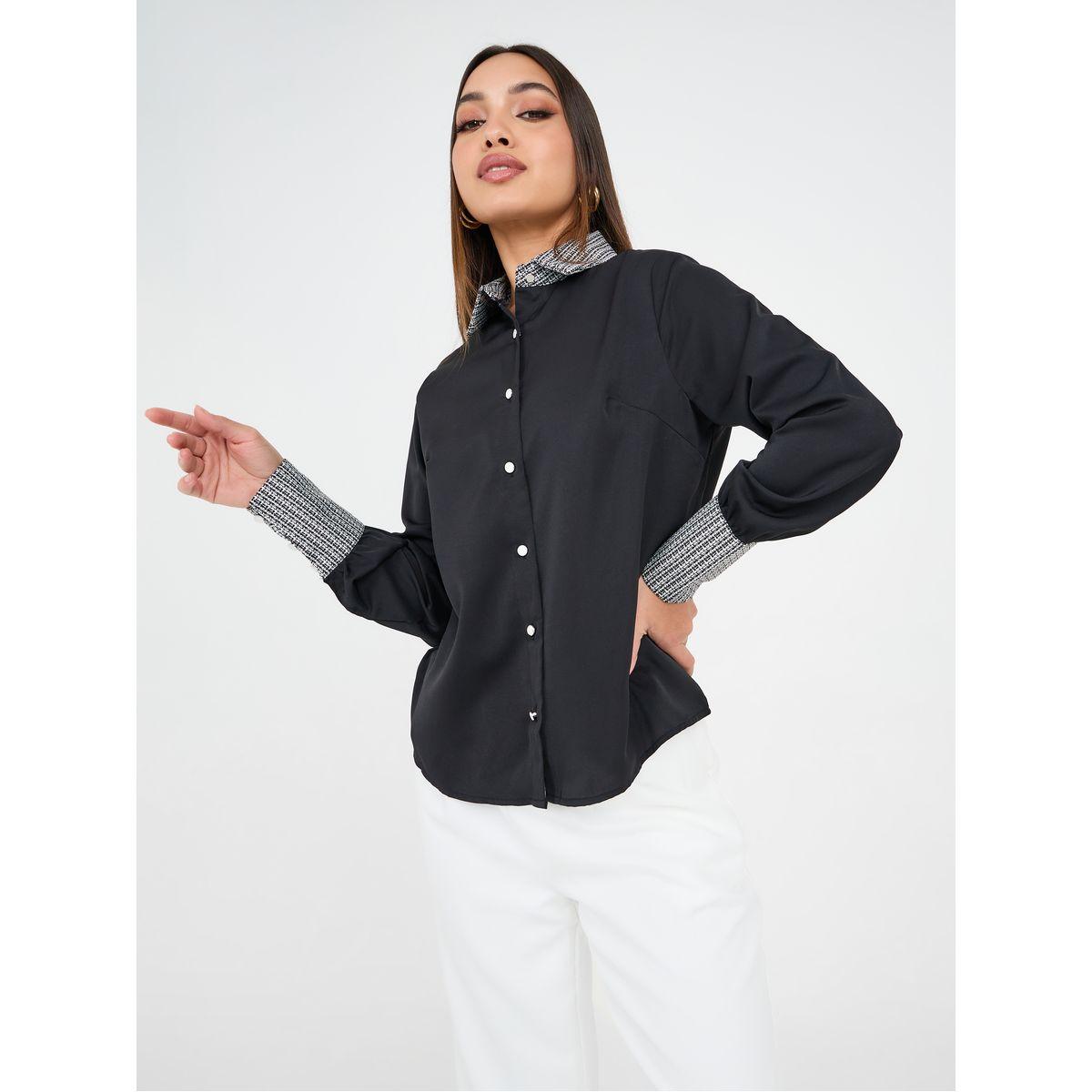Styli Contrast Tweed Look Detail Regular Fit Shit-women-clothing-shirtsandblouses-shirts-image-3
