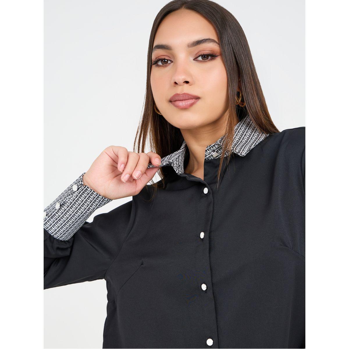 بلوزة بقصة عادية وتفاصيل تويد-women-clothing-shirtsandblouses-shirts-image-4
