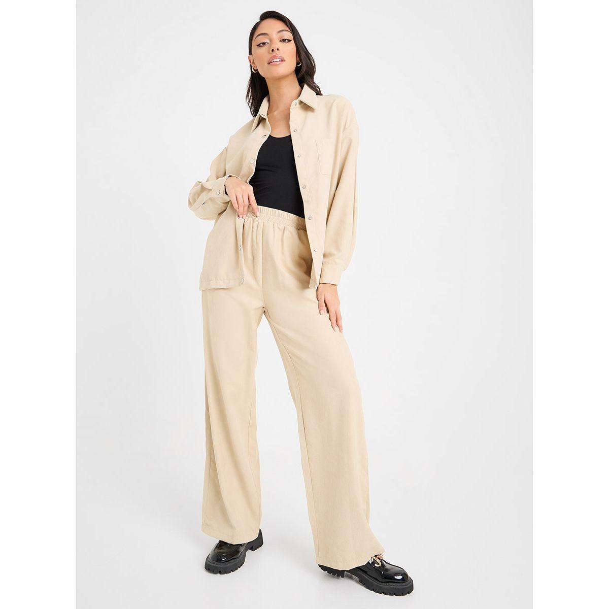 Styli Solid Shirt and Wide Leg Pant Set-women-clothing-coordsets-image-1