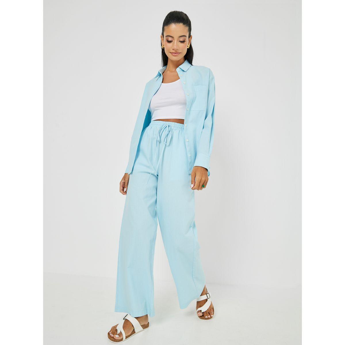 Styli High Rise Wide Leg Trouser with Drawstring-women-clothing-bottoms-trousers-image-1