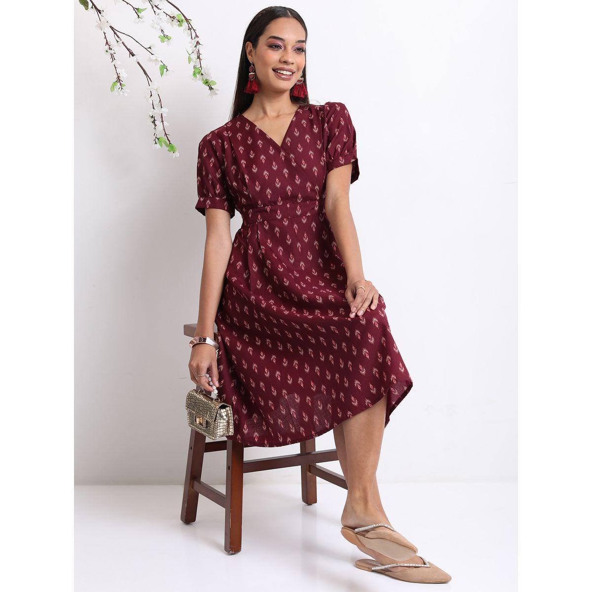 فستان ميدي  بقصة  وخط عنق على شكل  كيتش × ستايلي-women-clothing-dresses-image-1