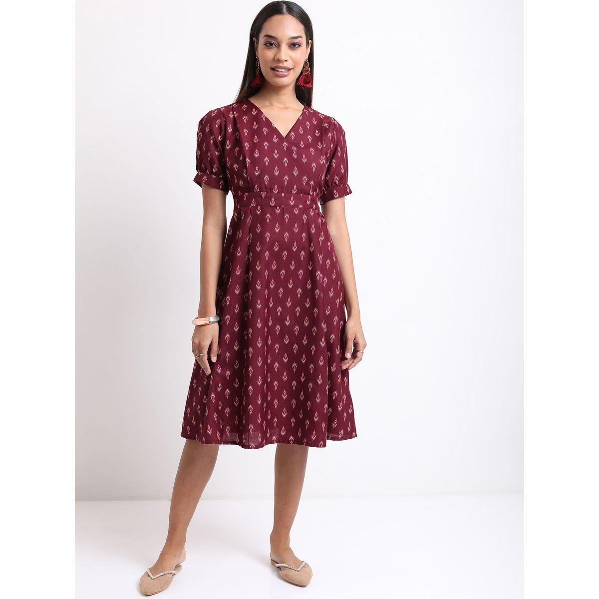 Ketch X Styli V Neck AOP A-Line Midi Dress-women-clothing-dresses-image-2