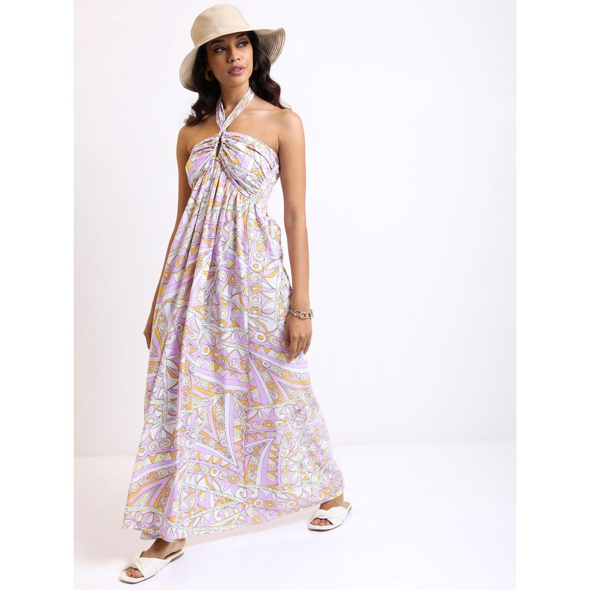 Ketch X Styli Geo Print Halter Neck Smocked Maxi Dress-women-clothing-dresses-image-2
