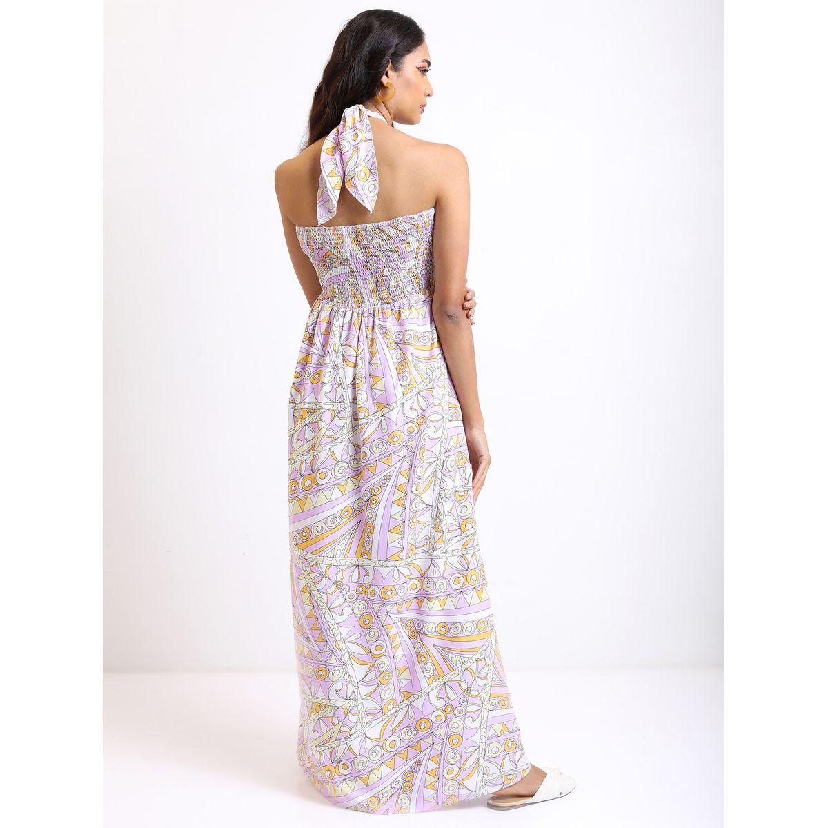 Ketch X Styli Geo Print Halter Neck Smocked Maxi Dress-women-clothing-dresses-image-3