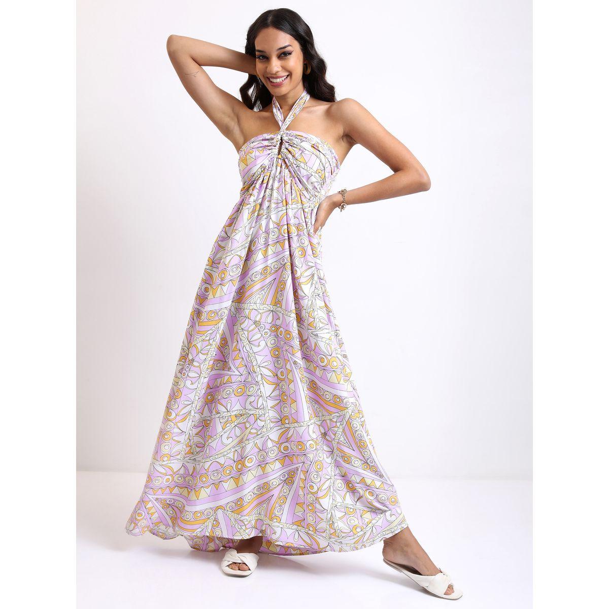 Ketch X Styli Geo Print Halter Neck Smocked Maxi Dress-women-clothing-dresses-image-5