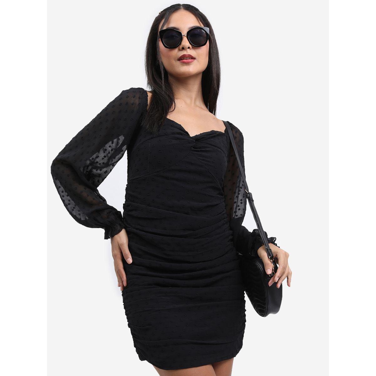 Ketch X Styli Balloon Sleeve Dobby Bodycon Mini Dress-women-clothing-dresses-image-1