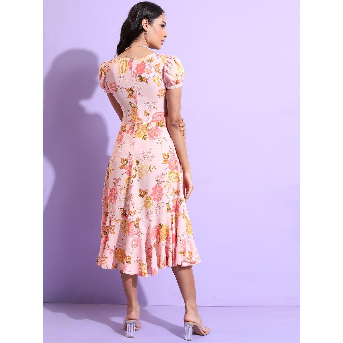 Tokyo Talkies X Styli Floral A-Line Midi Dress with Tie Front Detail-women-clothing-dresses-image-3