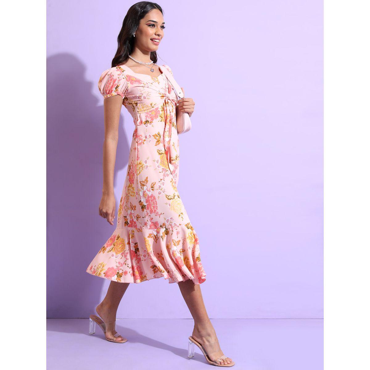 Tokyo Talkies X Styli Floral A-Line Midi Dress with Tie Front Detail-women-clothing-dresses-image-5