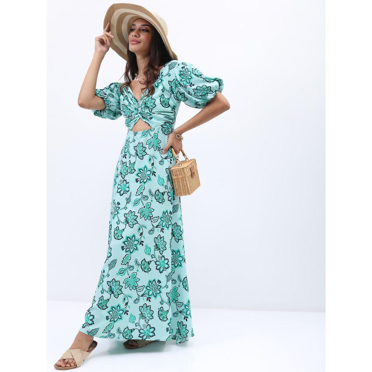 Tokyo Talkies X Styli Puff Sleeve Cut-Out Detail A-Line Maxi Dress-women-clothing-dresses-image-1