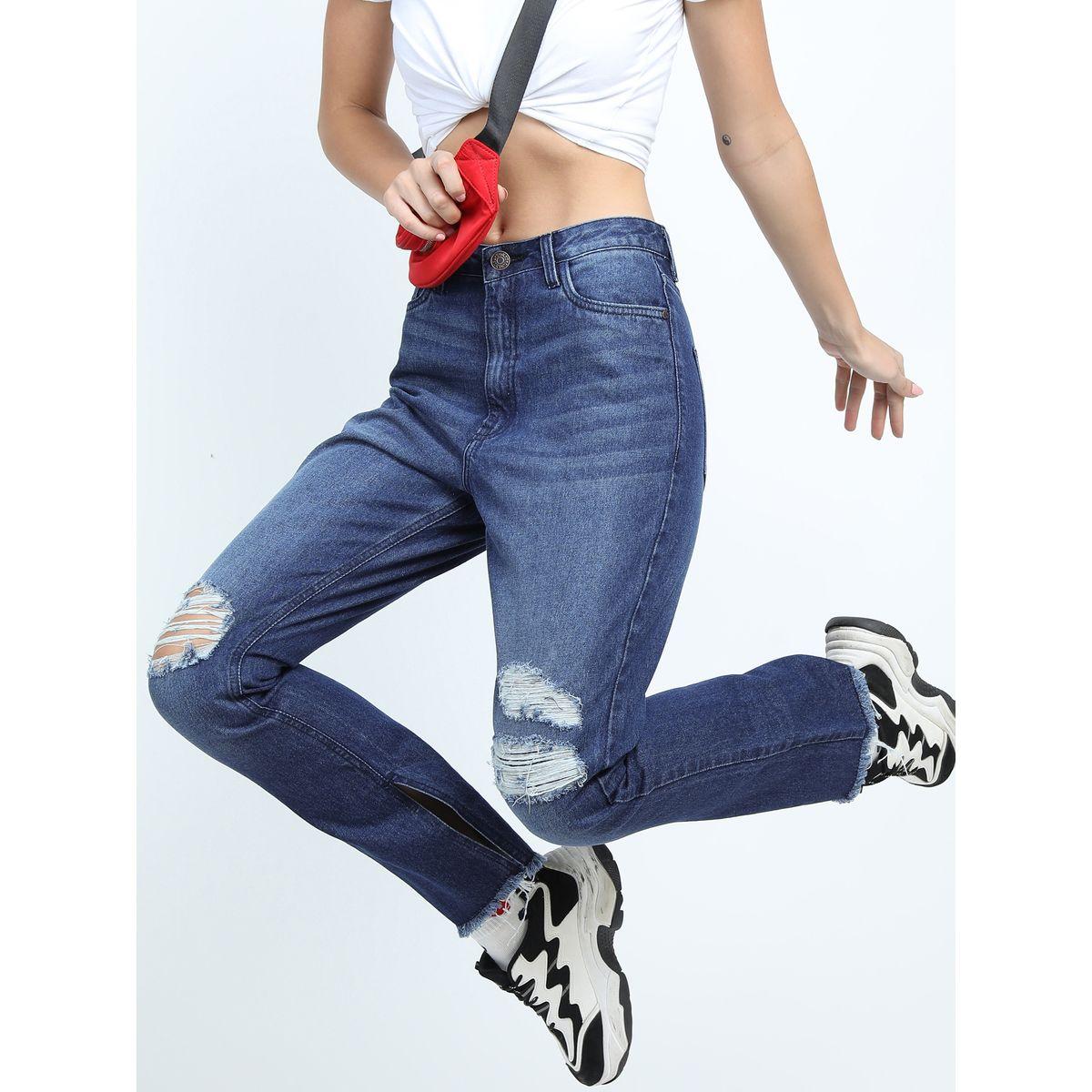 Tokyo Talkies X Styli Mid Rise Distress Straight Leg Jeans-women-clothing-bottoms-jeans-image-1