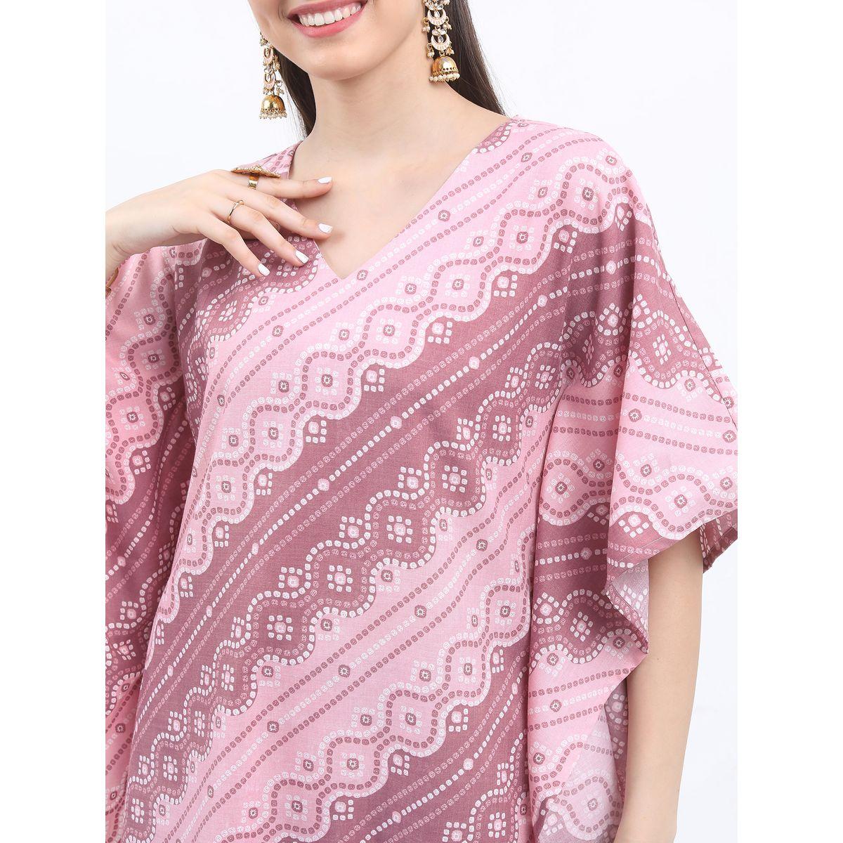 طقم كافتان بطبعة شاملة وسروال دهوتي متناسق كيتش × ستايلي-women-clothing-ethnicwear-dresses-image-4