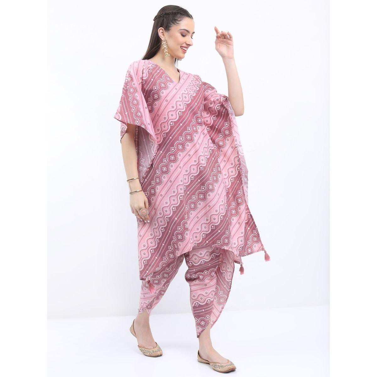 طقم كافتان بطبعة شاملة وسروال دهوتي متناسق كيتش × ستايلي-women-clothing-ethnicwear-dresses-image-5