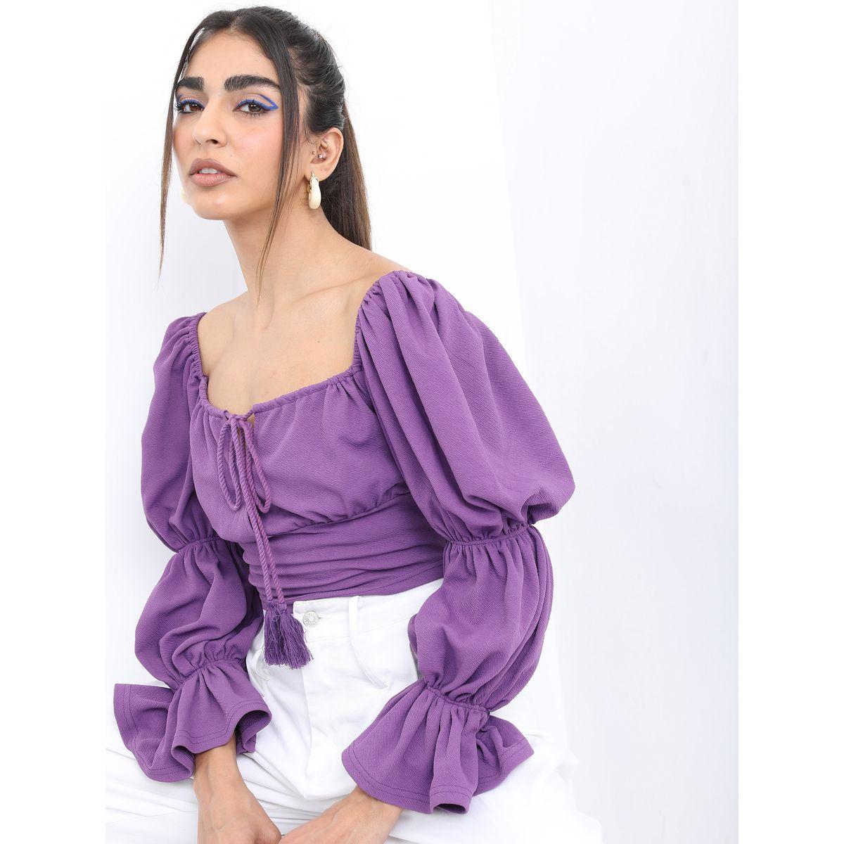 Ketch X Styli Marie Sleeves Fitted Crop Top-women-clothing-shirtsandblouses-blouses-image-4