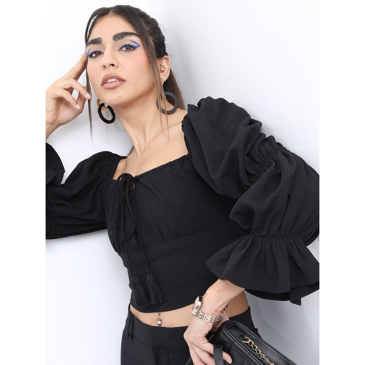 بلوزة قصيرة بياقة واسعة كيتش × ستايلي-women-clothing-shirtsandblouses-blouses-image-1