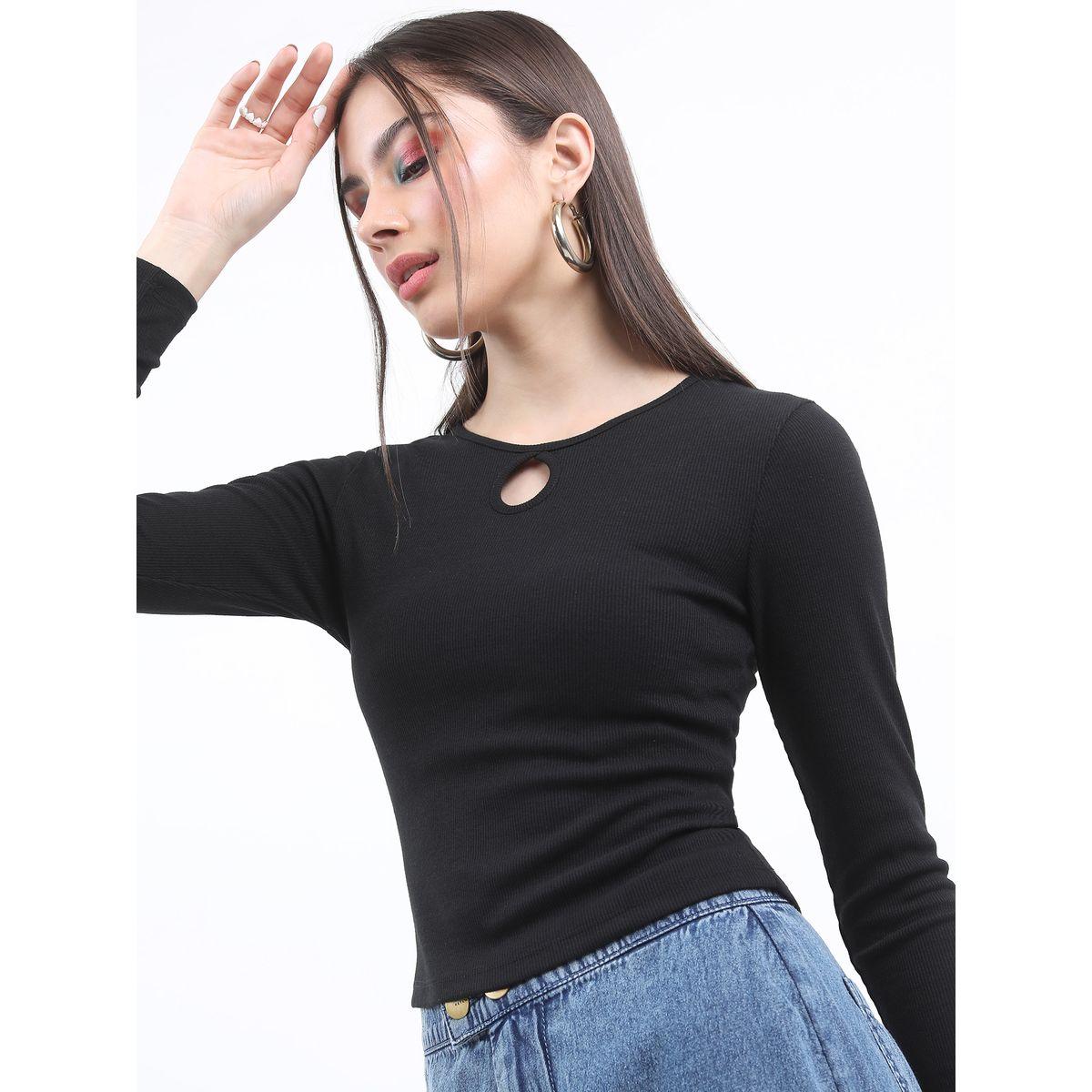 Ketch X Styli Keyhole Neck Ribbed Fitted Top-women-clothing-shirtsandblouses-blouses-image-4