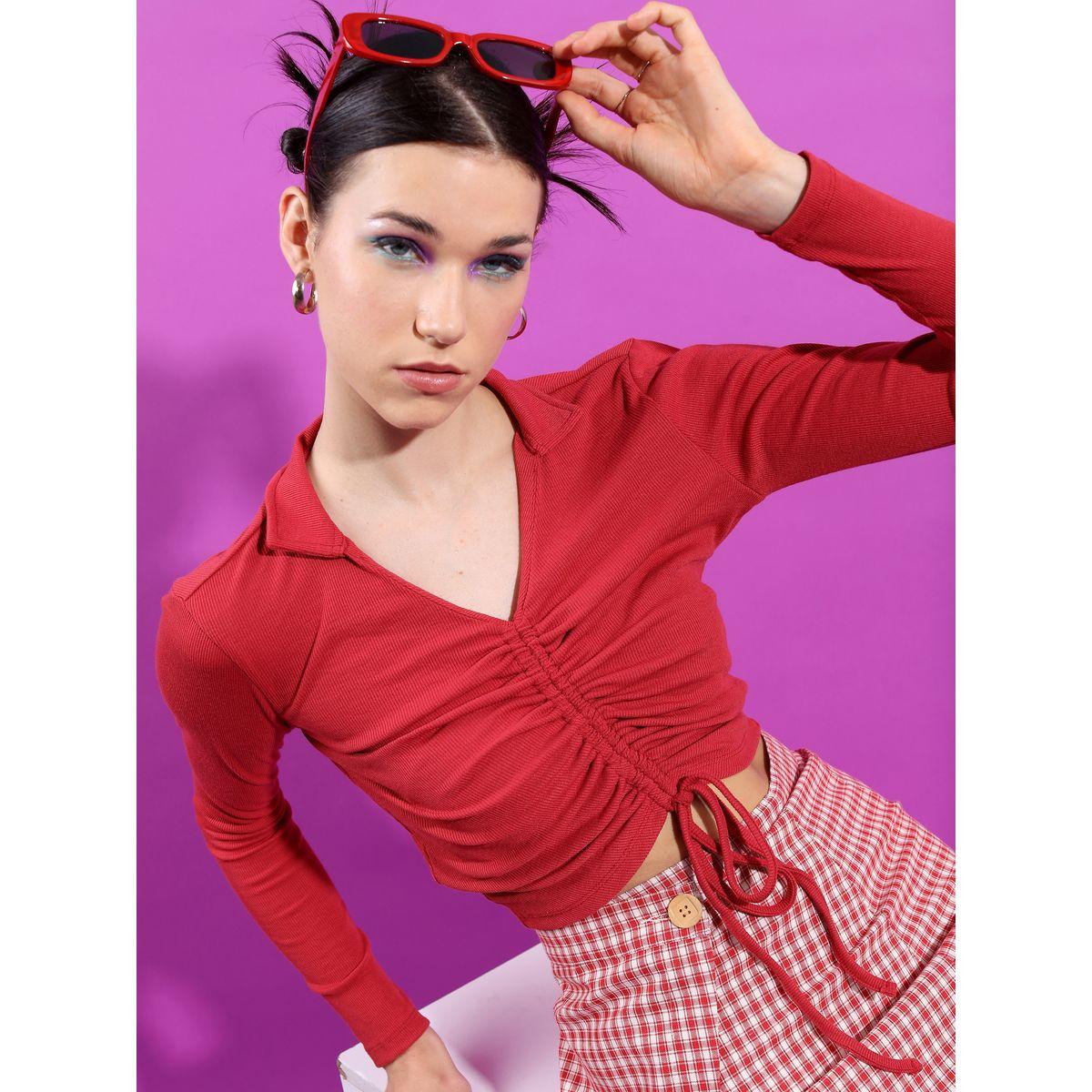 Tokyo Talkies X Styli Front Ruched Ribbed Crop Top-women-clothing-shirtsandblouses-blouses-image-1