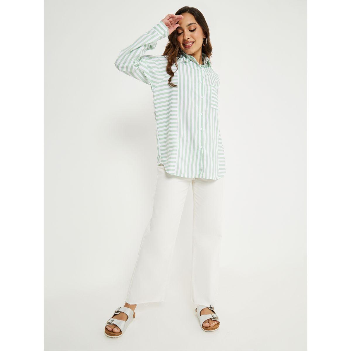 بلوزة طويلة مخططة مع جيب-women-clothing-shirtsandblouses-shirts-image-2
